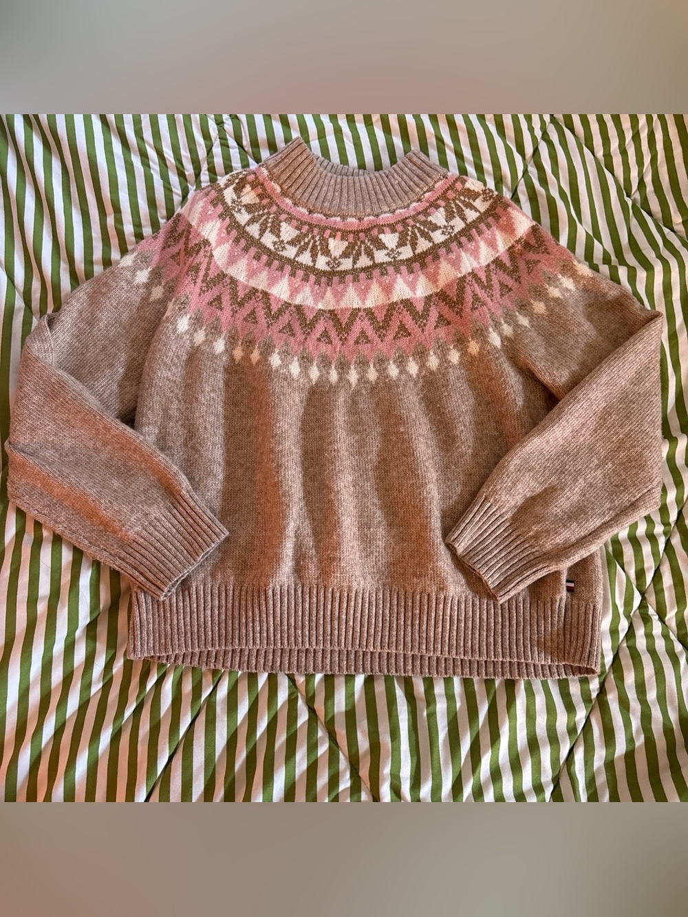Tommy Hilfiger Pink & Taupe Fair Isle Knit Sweater